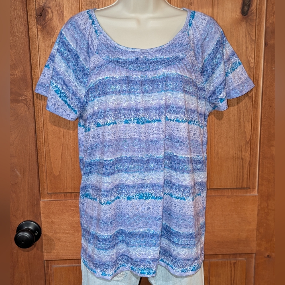 Croft & Barrow Striped Blue and Purple Short Sleeve Top‎